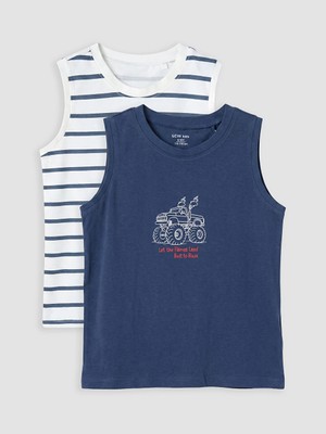 LC Waikiki Lcw Kids Indigo Bisiklet Yaka Baskılı Erkek Çocuk Atlet 2'li