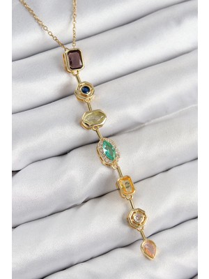 MiraLive Pirinç Renkli Zirkon Taşlı Model Gold Renk Kadın Y Kolye - TJ-BKO10439