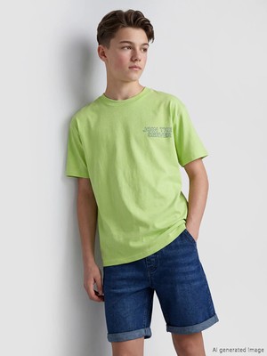 LC Waikiki Lcw Kids Yeşil Bisiklet Yaka Baskılı Erkek Çocuk Tişört