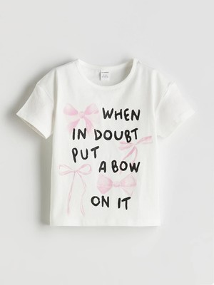 LC Waikiki Lcw Kids Beyaz Kurdele Detaylı Penye Kız Çocuk Tişört