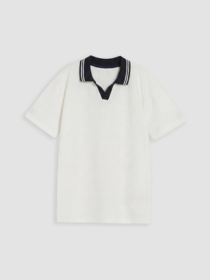 LC Waikiki Lcw Kids Beyaz Çizgili Polo Yaka Kısa Kollu Erkek Çocuk Tişört