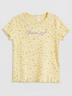 LC Waikiki Lcw Kids Sarı Çiçekli Kız Çocuk Tişört