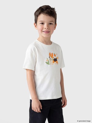 LC Waikiki Lcw Kids Beyaz Bisiklet Yaka Baskılı Erkek Çocuk Tişört