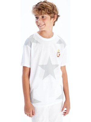 LC Waikiki Lcw Kids Beyaz Bisiklet Yaka Galatasaray Baskılı Erkek Çocuk Tişört