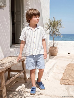 LC Waikiki Lcw Kids Mavi Keten Karışımlı Erkek Çocuk Kargo Şort