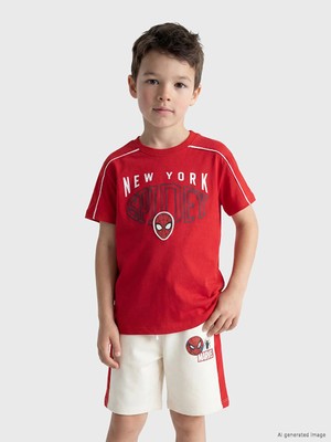 LC Waikiki Lcw Kids Kırmızı Bisiklet Yaka Spider-Man Baskılı Erkek Çocuk Tişört