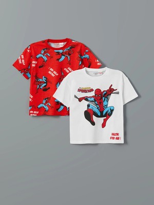 LC Waikiki Lcw Kids Beyaz Spider-Man Baskılı Erkek Çocuk Tişört 2'li