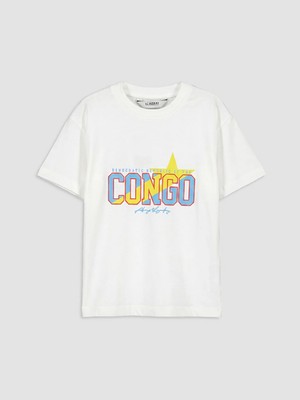 LC Waikiki Lcw Kids Beyaz Bisiklet Yaka Congo Baskılı Erkek Çocuk Tişört