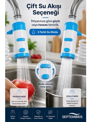Septembris Aquaflex Pro Sabun Hazneli Spiral Musluk Başlığı | Çift Su Modlu Uzatılabilir Mutfak Aparatı