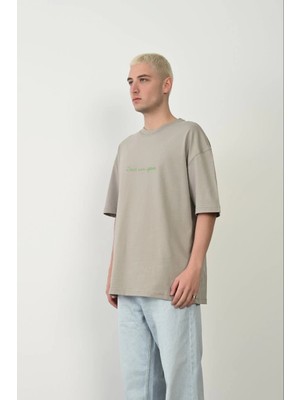 Medi Giyim Erkek Baskılı T-Shirt Kısa Kol Bisiklet Yaka Rahat Kalıp Tişört  - Boyalı Gri
