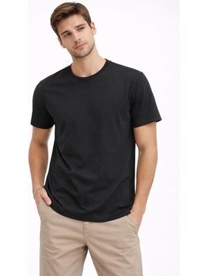 Medi Giyim Erkek Bisiklet Yaka Yazlık Kısa Kol Düz Tişört Regular Kalıp T-Shirt - Siyah