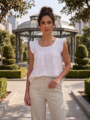 Meltem Collection Sırtı Düğme Detaylı Kolları Fırfırlı Müslin Bluz