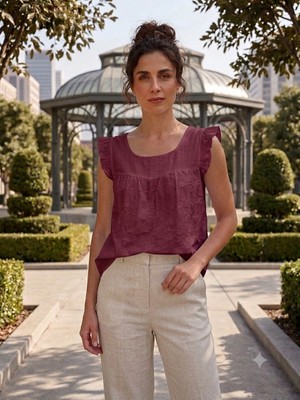 Meltem Collection Sırtı Düğme Detaylı Kolları Fırfırlı Müslin Bluz