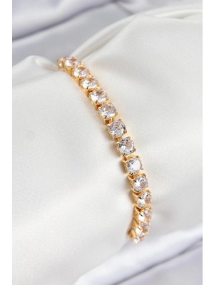 MiraLive Pirinç Zirkon Taşlı Kare Model Gold Renk Asansörlü Kadın Bileklik - TJ-BB7792