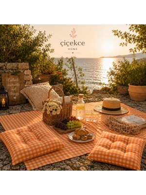 ÇİÇEKCE HOME Çiçekce Home Pötikare Çok Amaçlı Piknik Örtüsü - Sofra Bezi Set 170X170 1 Adet - Minder Seti 2 Adet Boncuk Silikonlu - 3 Lü Set