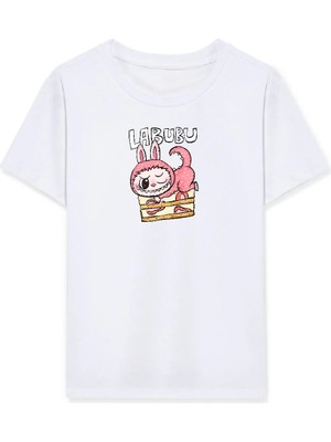 Kız Labubu Çocuk Baskılı T-Shirt - Beyaz