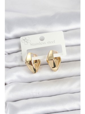 MiraLive 316L Çelik Gold Renk Elmas Model Halka Kadın Küpe TJ-BKP11855