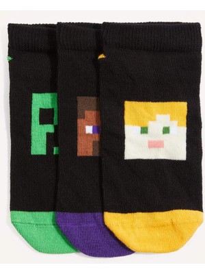DeFacto Minecraft Lisanslı 3'lü Pamuklu Patik Karma Çorap Erkek Çocuk H6951A8NS