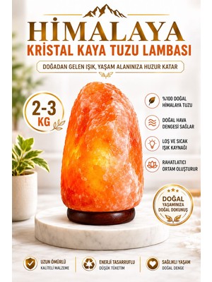 Anadolu Hasat Himalaya Kristal Kaya Tuzu Lambası 2-3 kg | Doğal Tuz Lambası | Ahşap Tabanlı | 1,5 Metre Açma-Kapama Kablolu