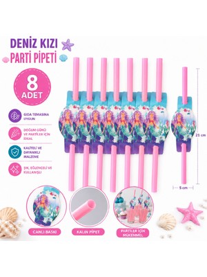 Bkmc 🏆 Deniz Kızı Doğum Günü Parti Pipeti 8 Adet Pembe Mermaid Parti Süsü