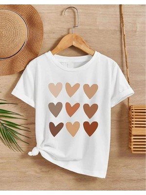 Medi Giyim Kız Çocuk Bisiklet Yaka Baskılı T-Shirt - Beyaz