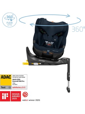 Maxi-Cosi Emerald 360 Pro I-Size Dünyanın İlk Kızaklı, Araç Dışına Çıkabilen, ADAC'lı, 360 Dönebilir Yatabilir 0-36 kg Bebek Oto Koltuğu Navy Dark Blue