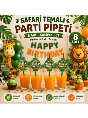 Bkmc Safari Temalı Parti Pipeti 8 Adet | Doğum Günü Parti Süsleri | Çocuk Parti Malzemeleri | Dekoratif Pipet Seti