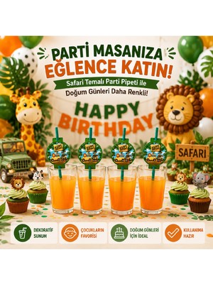 Bkmc Party Safari Doğum Günü Parti Pipeti 8 Adet | Dekoratif Pipet Seti | Parti Konsept Malzemesi