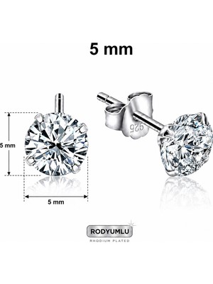 925 Ayar Gümüş 5 mm Tektaş Çivili Küpe – Rodyum Kaplama