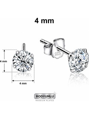 La Mia Felicita 925 Ayar Gümüş 4 mm Tektaş Çivili Küpe – Rodyum Kaplama
