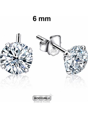 925 Ayar Gümüş 6 mm Tektaş Çivili Küpe – Rodyum Kaplama