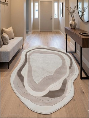 BLG Home Krem Vizon Ton Geçişli Amorf Asimetrik Kesim Salon Halısı 8003