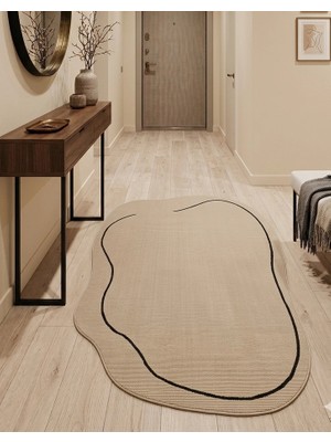BLG Home Krem Siyah Tek Hatlı Amorf Asimetrik Kesim Salon Halısı 8004