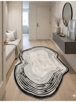 BLG Home Antrasit Beyaz Amorf Asimetrik Kesim Dijital Baskı Halı 8001