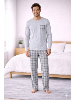 Meynur Moda Pamuklu Penye Uzun Kollu Erkek Pijama Takımı