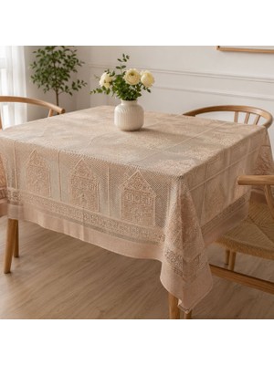 Home Ürün Adı  Dekoratif Dantel Fiskos Örtüsü 150X150 cm – Krem Bej Vintage Desen