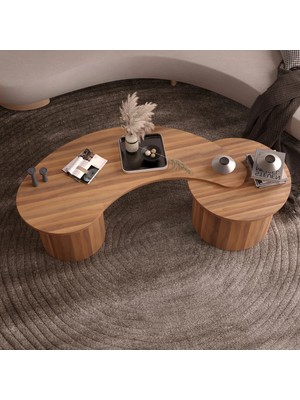 Klubeconcept Bohoform Ceviz Orta Sehpa Takımı 2’li Organik Formlu Modern Tasarım