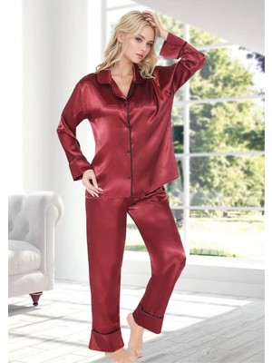 QKK Ekru Biyeli Saten Pijama Takımı