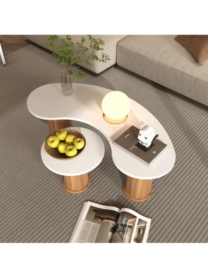 Klubeconcept Albero Verde Premium Organik Form Yivli Bohem Ayaklı Ikili Orta Sehpa Seti