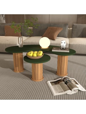 Klubeconcept Albero Verde Premium Organik Form Yivli Bohem Ayaklı Ikili Orta Sehpa Seti