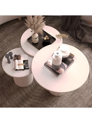 Klubeconcept Bohem Breeze 3'lü Beyaz Mdf Orta Sehpa Seti 100 % Mdf