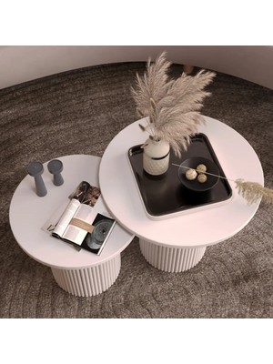 Klubeconcept Bohem Modern Silindirik Ayaklı Ikili Orta Sehpa Seti 100 % Mdf