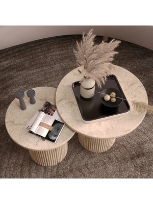 Klubeconcept Bohem Modern Silindirik Ayaklı Ikili Orta Sehpa Seti 100 % Mdf