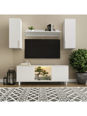 Klubeconcept Beyaz Modern Duvar Monteli Tv Ünitesi ve Alt Sehpa Seti
