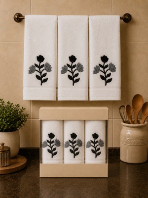 Hig Store Punch Panc Nakışlı Hediyelik Çeyizlik %100 Pamuk Mutfak Havlu Havlu Seti Kutulu 30*50 cm