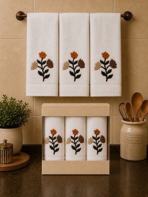 Hig Store Punch Panc Nakışlı Hediyelik Çeyizlik %100 Pamuk Mutfak Havlu Havlu Seti Kutulu 30*50 cm