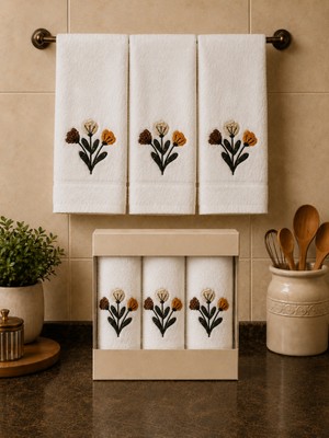 Hig Store Punch Panc Nakışlı Hediyelik Çeyizlik %100 Pamuk Mutfak Havlu Havlu Seti Kutulu 30*50 cm