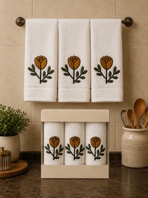 Hig Store Punch Panc Nakışlı Hediyelik Çeyizlik %100 Pamuk Mutfak Havlu Havlu Seti Kutulu 30*50 cm