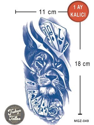 Trakya Tattoo 1 Ay Kalıcı Dövme Yarım Kol Gül Poker Aslan Geçici Dövme