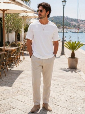 Stsahra  Erkek Beyaz Basic T-Shirt